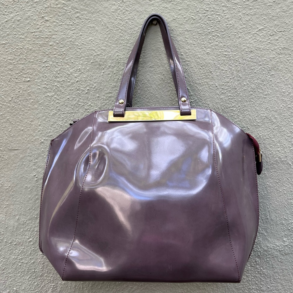 Alberta Di Canio purple patent handbag purse tote leather big satchel bag Italy